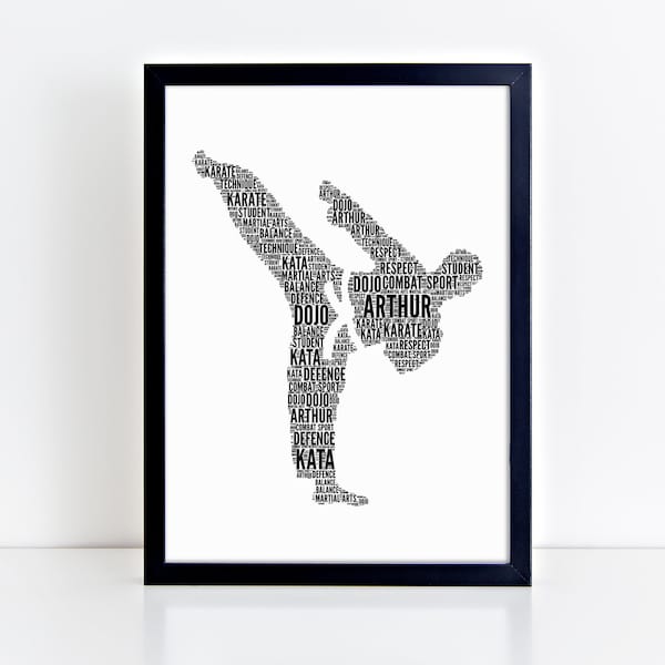 Personalised Male Karate Student Print - Custom Word Wall Art Frame - Birthday, Christmas Gifts For Him, Men - Martial Arts Print
