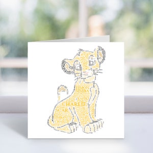 Carte Simba personnalisée - carte Word Art The Lion King - cadeaux - enfants - pour filles, garçons - inspiré de Disney