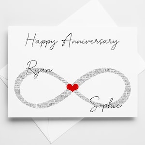 Biglietto d'auguri personalizzato con il simbolo dell'infinito - Ricordo personalizzato per anniversario, per coppie, marito e moglie (NL)