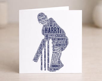 Personalised Cricketer Word Art Card – Cricket Birthday Card