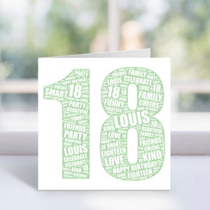 Personalisierte 18. Geburtstagskarte - Für Ihn, Sie, Mädchen, Jungen - Tochter, Sohn, Enkelin, Enkel - Custom Word Art 18