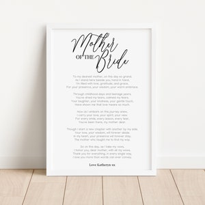 Personalised Mother of the Bride Poem Print - Wedding Day Keepsake Gifts - Thank You Gift For Mother Of The Bride, From Daughter