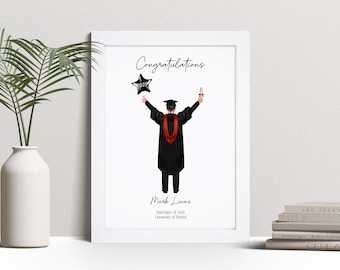 Personalised Graduation Print, Graduating, Uni Leaving Gift, Custom Wall Art Portrait Framed Picture, Present For Son, Friend NL