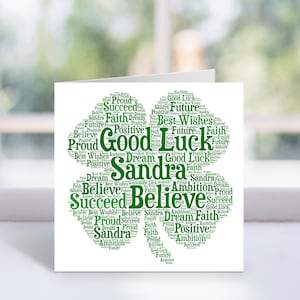 Carte personnalisée porte-bonheur - carte Word Art - carte de départ, nouvel emploi - pour lui, elle, homme, femme, ami, collègue - trèfle, trèfle