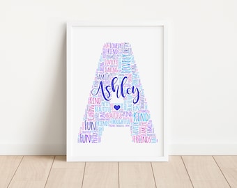 Personalised Name Print - Initial Word Wall Art Frame - Birthday Gifts - For Him, Her, Boys, Girls, Kids - Son, Daughter, Grandson