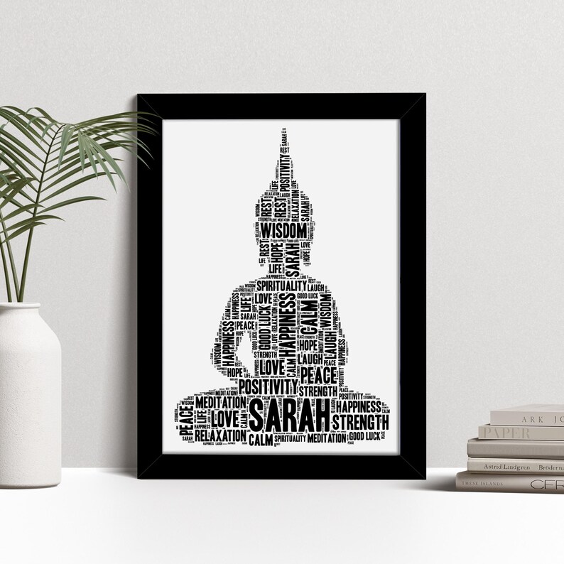 Personalised Buddha Print -Custom Buddhism Word Wall Art Picture Poster - Home Decor Gifts - Meditation, Mindfullness - For Men, Women zdjęcie 2