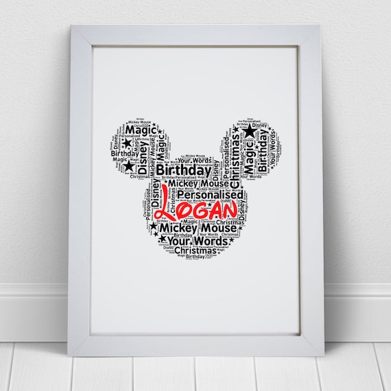 Personalised Mickey Mouse Print Custom Word Wall Art Birthday