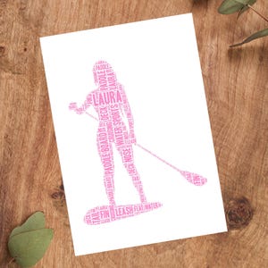 Personalised Female Paddle Boarder Word Art Print, Paddle Boarding Gift, Custom Wall Art Framed Picture, Present For Women, Girls NL Bild 3