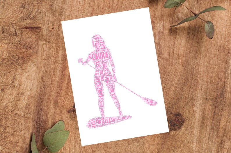 Personalised Female Paddle Boarder Word Art Print, Paddle Boarding Gift, Custom Wall Art Framed Picture, Present For Women, Girls NL Bild 3
