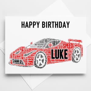 Carte personnalisée Ferrari Supercar - anniversaire, fête des pères, cadeau personnalisé pour lui, homme, garçon