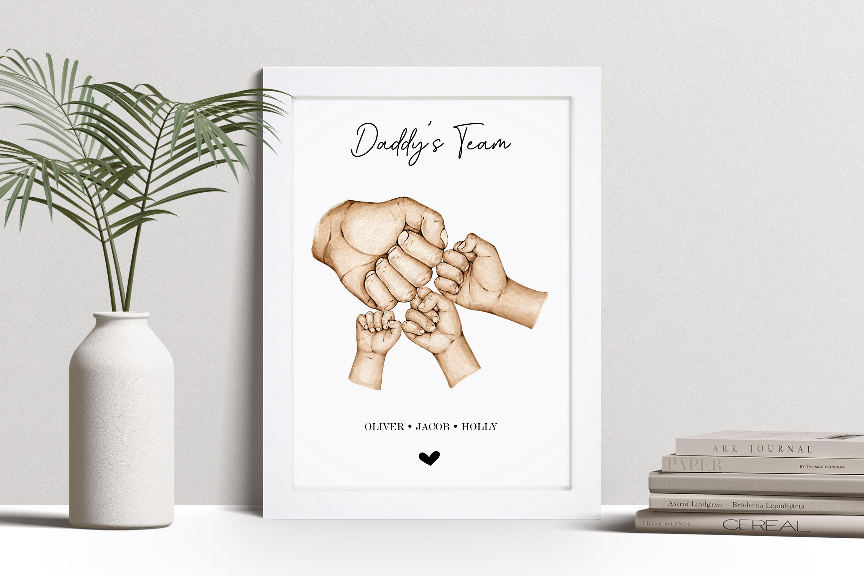 Personalised Daddy & Kids Fist Print, Father's Day, Birthday Print, Custom Wall Art Framed Picture, Present For Dad, Daddy NL