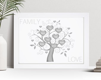 Personalised Family Tree Print, Custom Wall Art, Birthday Gift for Mum Dad