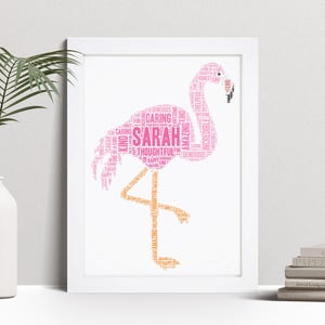 Personalised Flamingo Word Art Print, Flamingo Present Gift, Custom Wall Art Framed Picture Poster NL