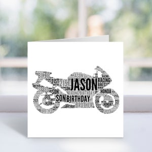 Personalised Motorbike Card - Motorcycle Word Art Card - Biker Themed Birthday Card - For Him, Her, Men, Women - Mum, Dad, Husband, Wife