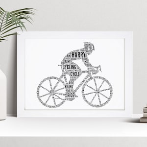 Personalisierte Radfahrer Wort Kunstdruck, Fahrrad fahren Geschenke, benutzerdefinierte Wandkunst gerahmtes Bild, Geschenk für ihn, sie, Männer, Frauen NL