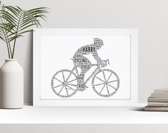 Personalised Cyclist Word Art Print, Bike Riding Bicycle Gifts, Custom Wall Art Framed Picture, Present For Him, Her, Men, Women NL