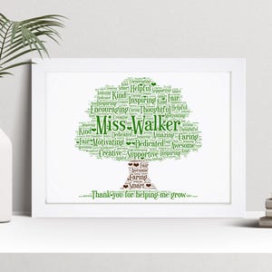 Stampa artistica personalizzata con parole "Albero dell'insegnante", regalo di ringraziamento, quadro da parete personalizzato con cornice, regalo di fine anno. NL