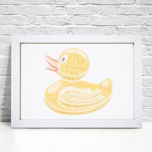 Personalised Rubber Duck Print - Custom Word Wall Art - Childrens, Kids Birthday Gifts - For Him, Her, Girls, Boys - Bedroom Wall Art Décor