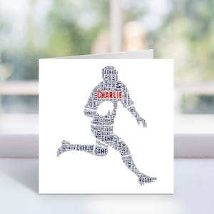 Cartão de arte com palavras personalizadas de jogador de rúgbi - Cartão de aniversário com tema de rúgbi - Para ele, homens, meninos, crianças - pai, filho, irmão, marido