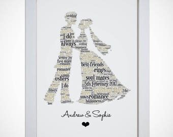 Personalised Bride And Groom Word Art Picture Print Wall Art Wedding Couples Gift