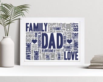 Personalised DAD Word Art Print, Fathers Day Gift for Daddy