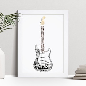 Personalised Electric Guitar Word Art Print, Musician Gift, Custom Wall Art Framed Picture, Present For Guitar Player NL