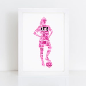 Personalised Female Footballer Print - Football Prints - Birthday Gifts For Girls, Kids - Custom Wall Art - Bedroom Decor - Daughter, Niece