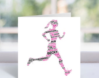 Biglietto corridore personalizzato - Biglietto Word Art personalizzato - Atleta, Maratona, Corsa - Regali di compleanno - Per lei, donne, donne