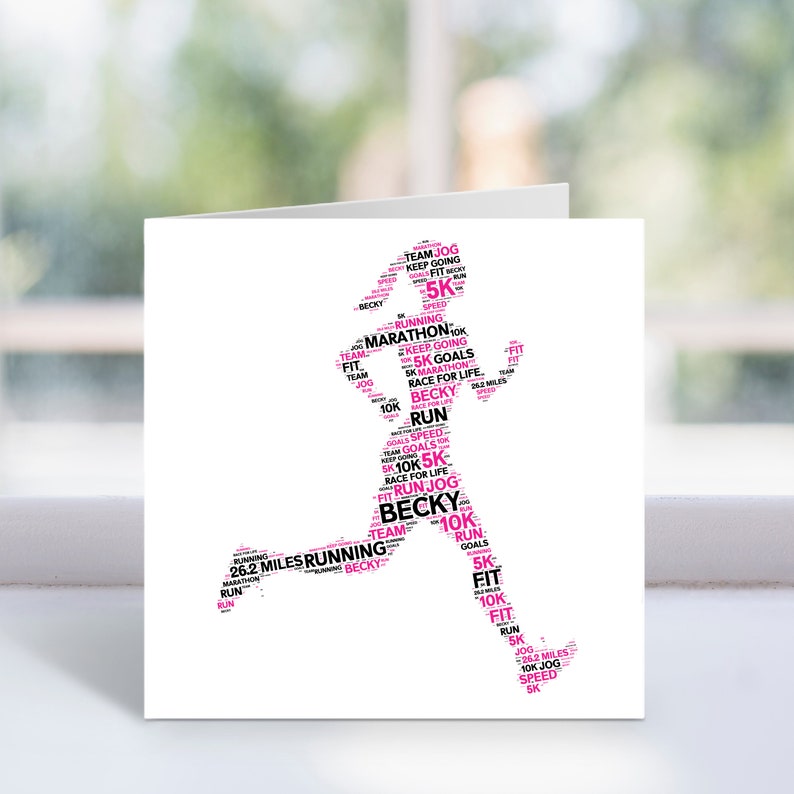 Personalised Runner Card Custom Word Art Card Athlete, Marathon, Running Birthday Gifts For Her, Women, Female image 1