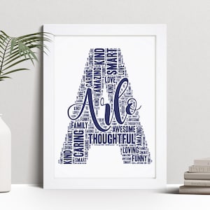 Impresión artística personalizada con inicial de nombre, ideal como regalo para niños, cuadro enmarcado para pared de dormitorio, ideal como regalo para niñas y niños.