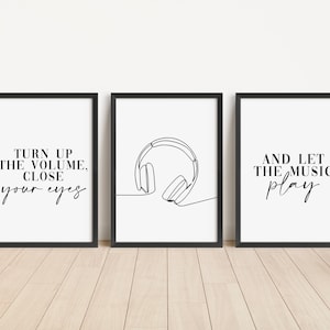 Set of 3 Music Lover Prints, Music Quote Wall Art Prints, Unframed Music Artwork, Bedroom Home Décor - A5 A4 A3 Black And White Line Art