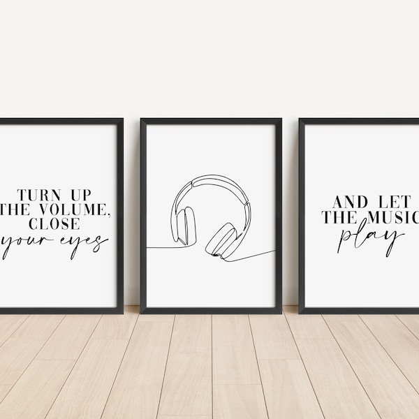 Set of 3 Music Lover Prints, Music Quote Wall Art Prints, Unframed Music Artwork, Bedroom Home Décor - A5 A4 A3 Black And White Line Art