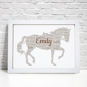 Personalised Horse Print - Equestrian Word Wall Art - Pony Rider, Riding Birthday Gifts - For Him, Her, Men, Women, Boys, Girls, Kids