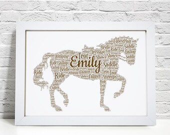 Personalised Horse Print - Equestrian Word Wall Art - Pony Rider, Riding Birthday Gifts - For Him, Her, Men, Women, Boys, Girls, Kids