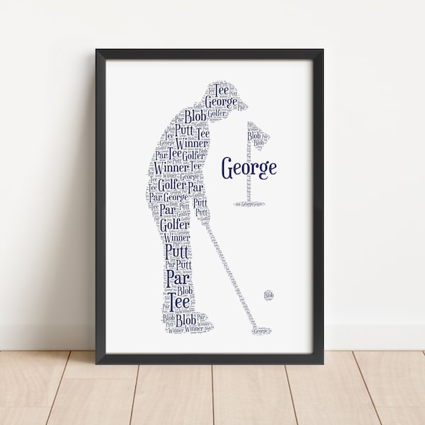 Personalised Male Golfer Print - Golf Word Wall Art - Golfing Birthday,  Retirement Gifts - For Him, Men - Dad, Grandad, Husband