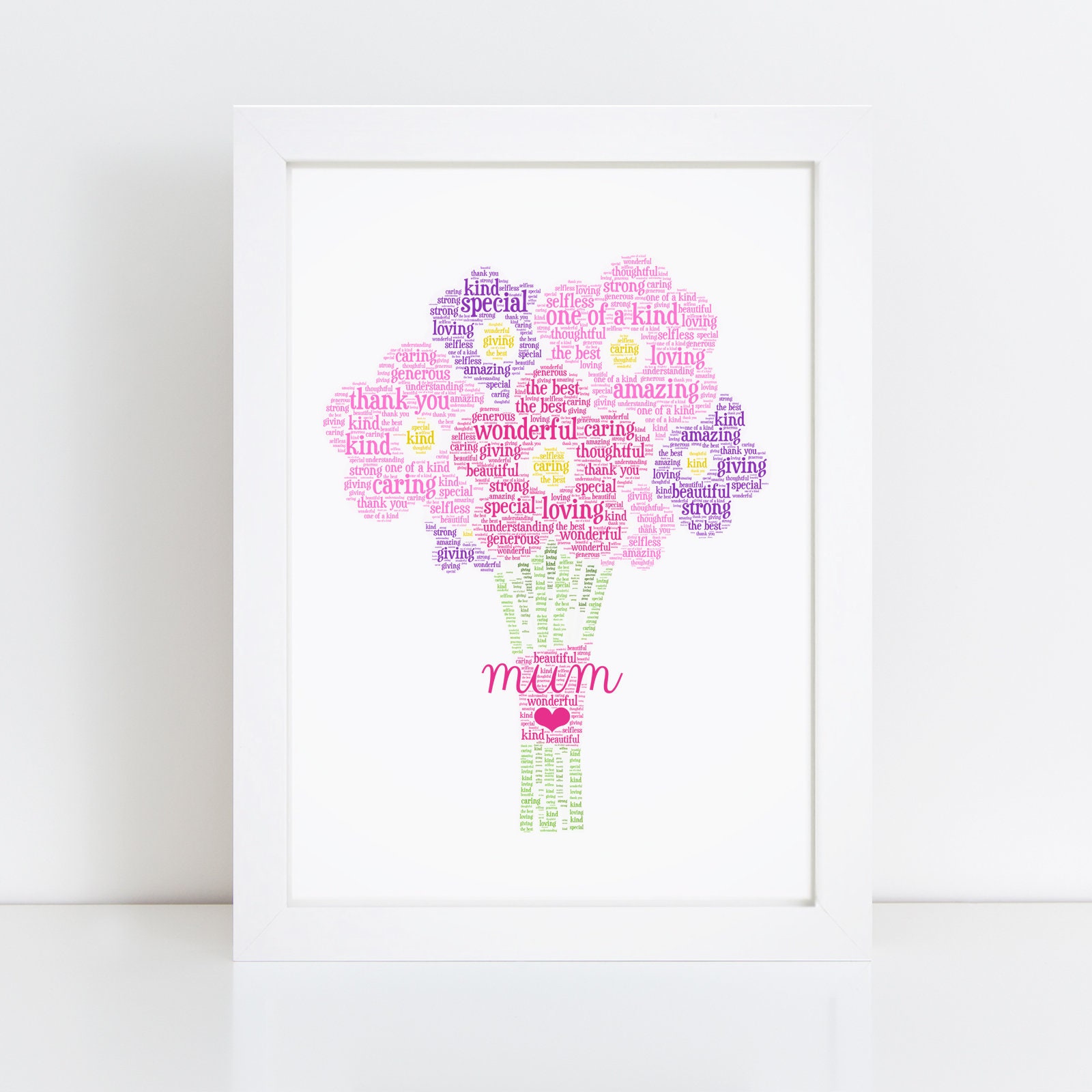 Personalised Bouquet Print Flower Word Wall Art Birthday 