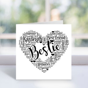 Tarjeta Bestie personalizada - Tarjeta de arte de palabras de amistad - Cumpleaños, Tarjeta de agradecimiento - Para mujeres, niñas - Mejores amigos especiales