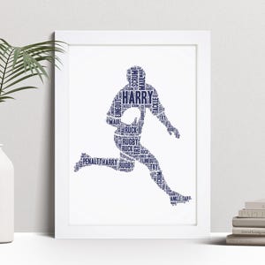 Personalised Rugby Player Word Art Print, Rugby Fan Custom Wall Art Framed Picture Gift, Present For Boys, Men NL