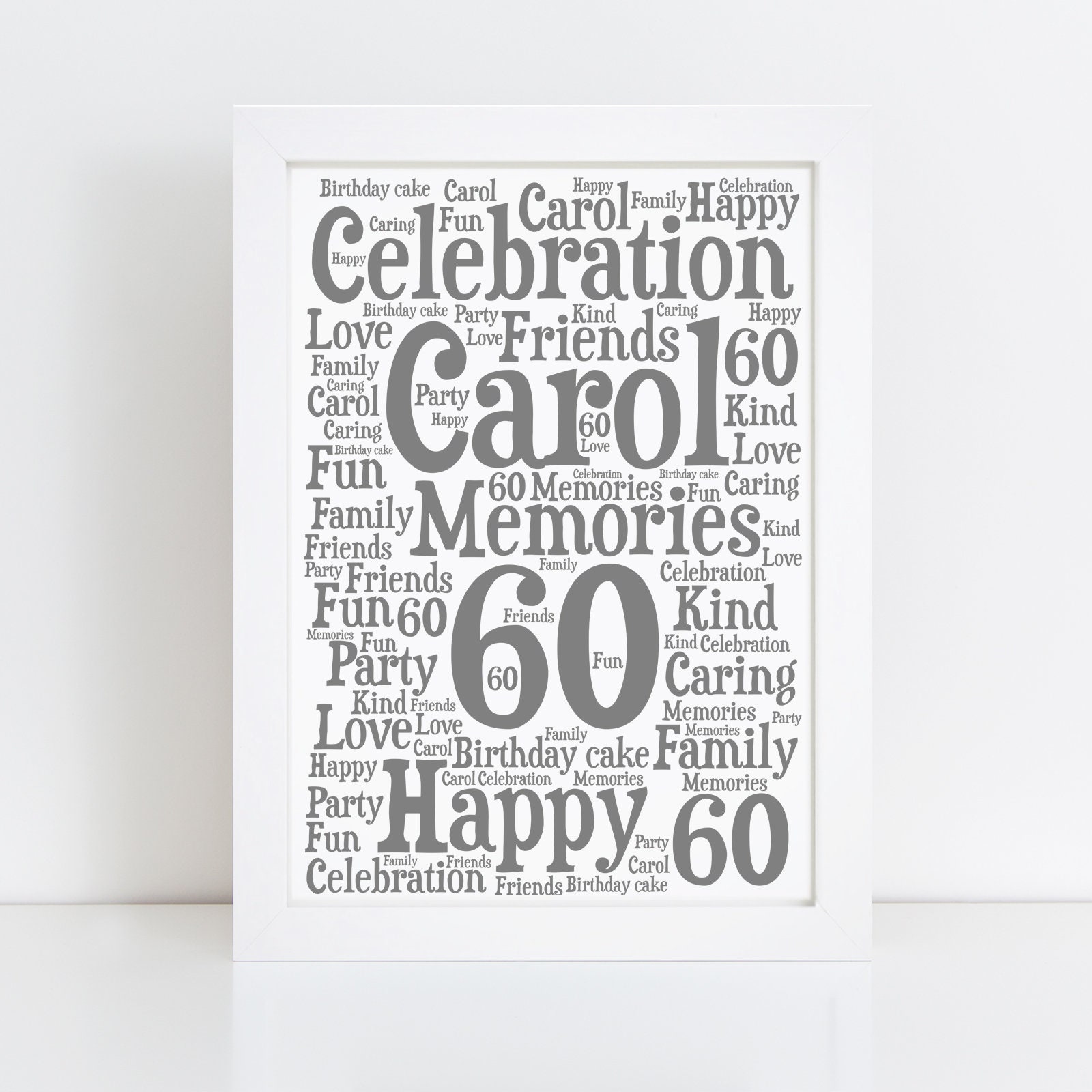 Personalised 60th Print Custom Word Wall Art Birthday - Etsy UK