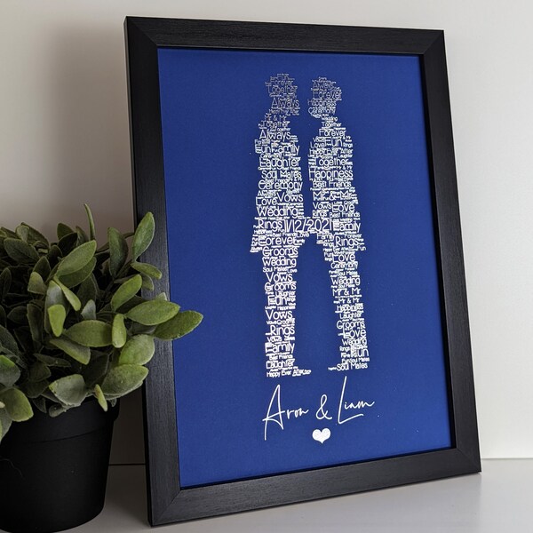 Personalised Mr And Mr Real Foil Print - Custom Word Wall Art Frame - Same Sex Wedding Gifts - For Gay Couples - Keepsake Present