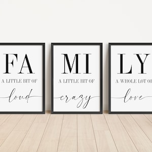 Set of 3 Living Room Prints, Family Love Quote Wall Art Prints, Unframed Black and White Poster - Home Décor, Hallway Art Typography Print