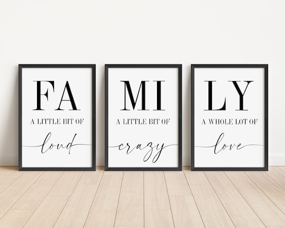 Set of 3 Living Room Prints, Family Love Quote Wall Art Prints, Unframed Black and White Poster - Home Décor, Hallway Art Typography Print
