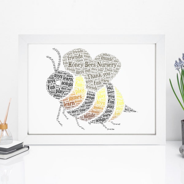 Personalised Bee Print - Bumble Bee Wall Art - Custom Birthday, Thank You Gifts - For Women, Men, Kids - Garden, Gardening, Home Decor