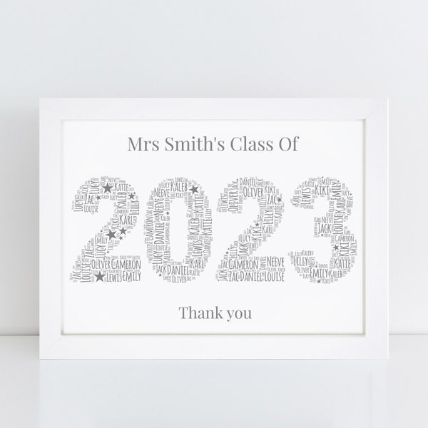 Personalised Class Of 2023 Print - Teacher Thank You, Leaving, Leavers End Of Year Gift Ideas,  From Pupils, Students - For Male, Female