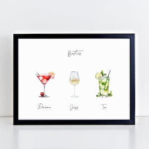 Personalised Family Drinks Print - Custom Wall Art - Birthday Gifts - Birthday Drinks Print For Friends, Family, Couples - Home Bar Wall Art