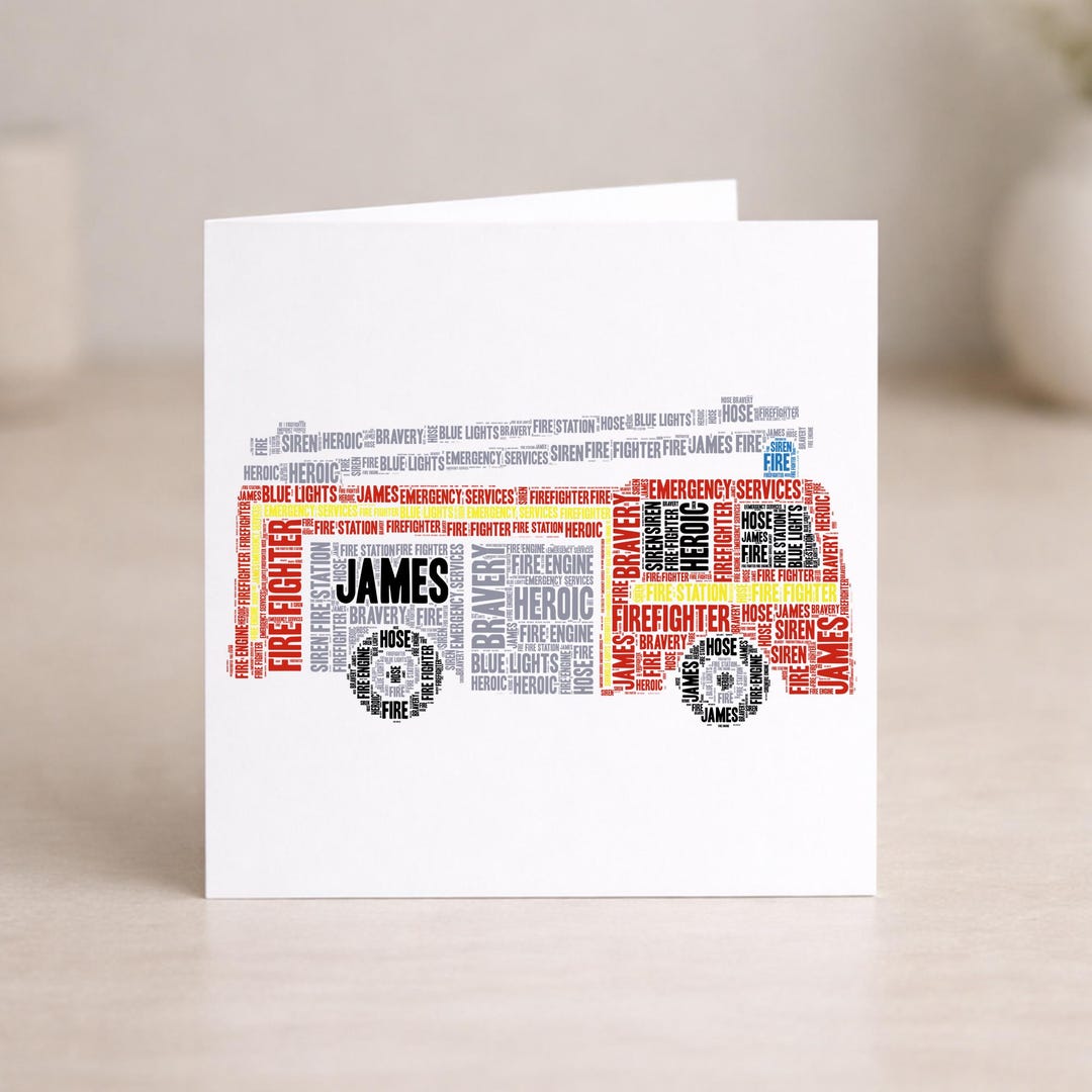 Personalised Fire Engine Word Art Card – Firefighter - Etsy UK