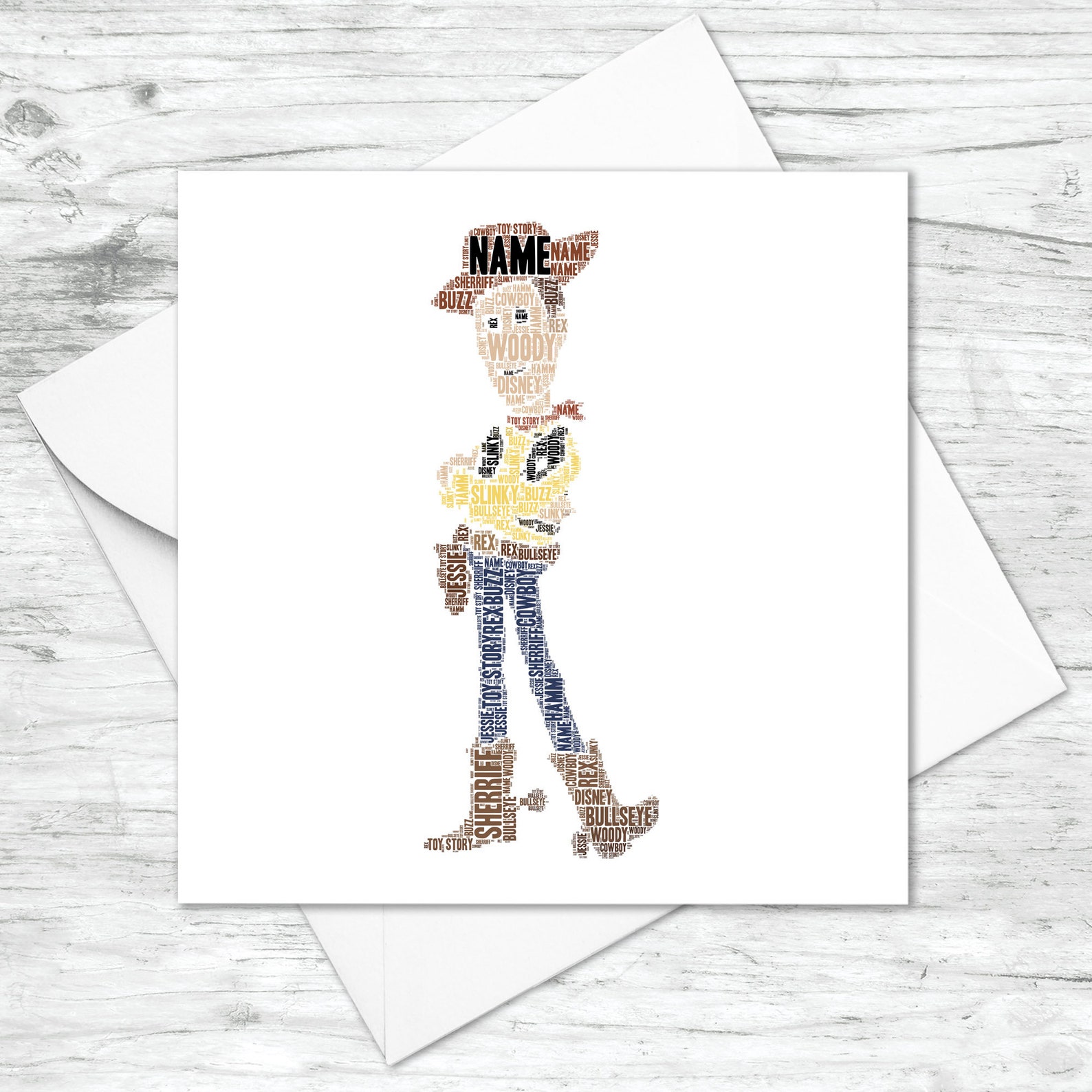 Personalised Woody Card Custom Word Art Card Toy Story Etsy