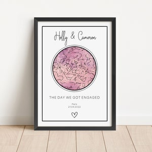 Impression carte des étoiles personnalisée, cadeau de fiançailles avec date spéciale, poster étoile imprimé ciel nocturne, impression constellation fiancée fiancée, cadeau personnalisé