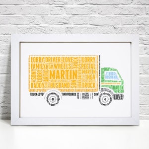 Personalisierter LKW LKW Druck - Benutzerdefinierte Wort Wandkunst - LKW Fahrer, Geburtstagsgeschenke für LKW-Themen - Für Ihn, Männer, Jungen, Kinder - Vater, Sohn