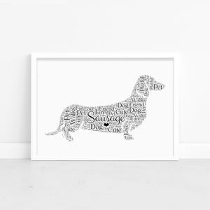 Personalised Dachshund Print - Sausage Dog Word Wall Art Picture Poster - Memorial, In Memory Gifts - For Him, Her, Girls - Dog Owner